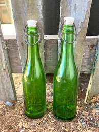 Green Vintage Glass Bottles With Porcelain Top