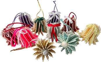 Vintage Lot Of 10 Plastic Canvas Jingle Bell Ornaments