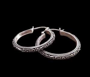 Vintage Sterling Silver And Marcasite Loop Earrings