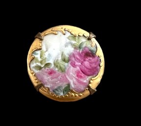 Handpainted 1900s Antique Porcelain English Floral Brooch Pin