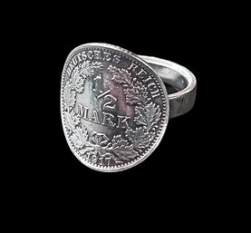 Sterling Silver 1917 1/2 German Mark Coun Ring Size 7