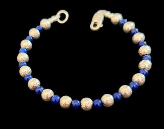 New Without Tags Dobbs Hammered Sterling Silver Blue Lapis Bracelet 7.5'