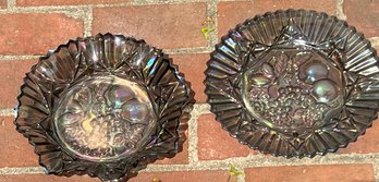Vintage Iridescent Indiana Carnival Glass Crimped Plate And Bowl