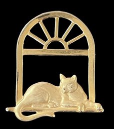 Gold Tone Large Cat Signed J.J. Brooch Pin