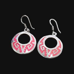 Vintage Alpaca Silver Pink Coral Mexican Earrings