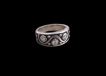 Sterling Silver Raised Design With CZ Stones Ring 7.1 Grams Size 8