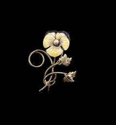 Vintage Costume Jewelry Pansy Flower Brooch Pin Enamel