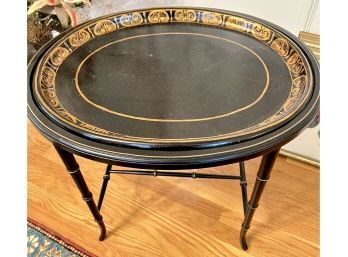 Hand Painted Stenciled 1930's Ebonized Tray Table Stand