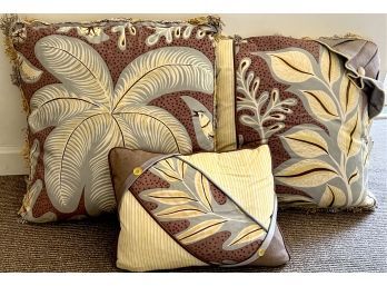 Set Of Three Palm Tree And Leaf Pattern Pillows