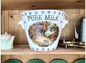 Vintage Turn Of Century English Ironstone 'Pure Milk' Pottery Pail