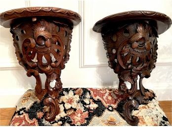 Pair Of Maitland Smith Carved Ornate Wall Scroll Supports