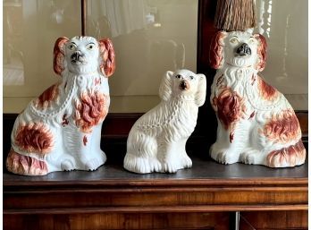 Set Of 3 Vintage English Spaniel Staffordshire Porcelain Dogs