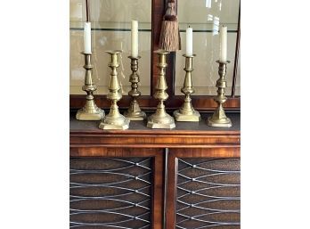 Vintage Set Of 6 Tall Turned Brass Candlesticks