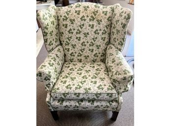 Vintage Green Vine Pattern Fabric George II Wingback Chair