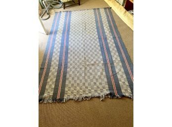 Plaid Weaved Blue, Cream And Red Checkered Rug
