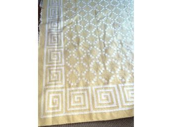 Large Cotton Yellow And White Dhurrie Rug