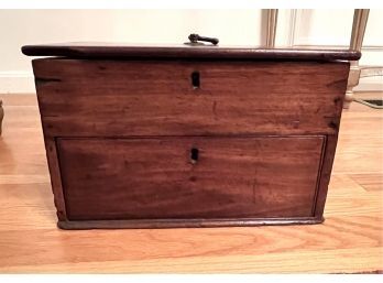 Antique Box Travel Table Top With 2 Drawers