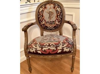 Louis XVI Carved French Open Arm Chair