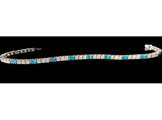 Sterling Silver Blue And Clear Cz Tennis Bracelet 7.25'