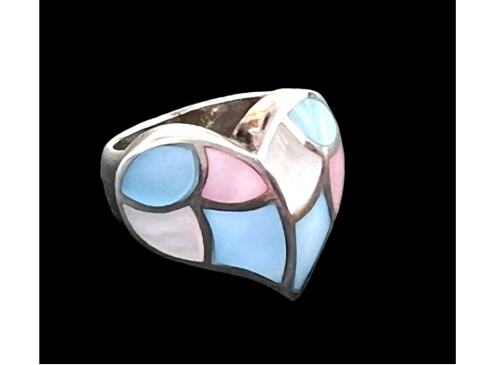 Sterling Silver Pastel Hear Ring Size 6
