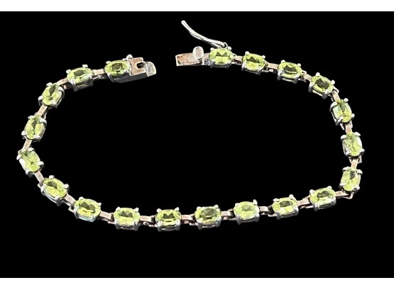 Sterling Silver Green Peridot Stone Tennis Bracelet 7.5'