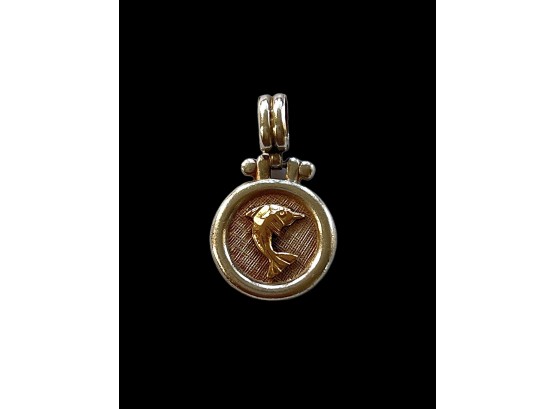 Sterling Silver Round Dolphin 14kt Pendant