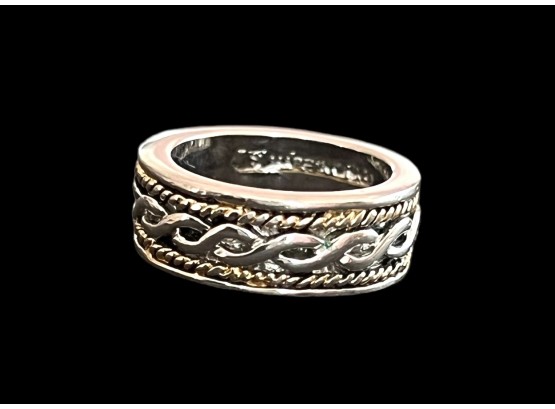 Sterling Silver Braided With 10kt Gold Band Ring Size 6