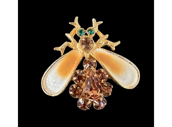 Vintage Costume Jewelry Enamel And Rhinestone Bee Brooch Pin
