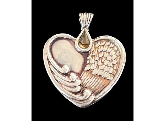 Sterling Silver Wing Of Angel Heart Pendant Marked BGE