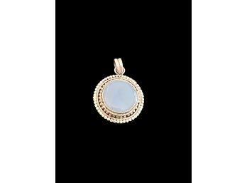 Sterling Silver Chalcedony Gemstone In Decorative Halo Setting Pendant
