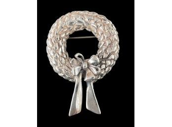 Vintage JH Breakell Sterling Silver Christmas Wreath Brooch Pin