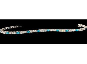 Sterling Silver Blue And Clear Cz Tennis Bracelet 7.25'
