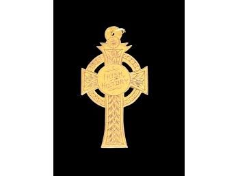 Vintage 1934 Gold Tone Celtic Claddaugh Cross Pendant