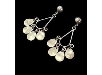 Vintage Designer Signed Mexico Sterling Silver Drop Dangle Chandelier Earrings