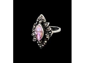 Vintage Sterling Silver Pink Marcasite Ring Size 6