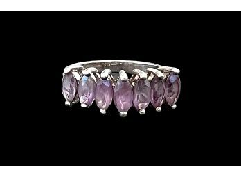 Multi Marquis Purple Amethyst Sterling Silver Ring Size 8
