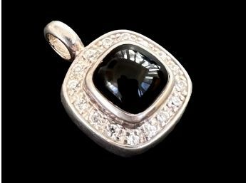 Sterling Silver And Black Onyx Pendant Marked On Back
