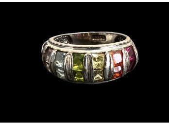 Sterling Silver Multi Colored CZ Stone Band Ring Size 5
