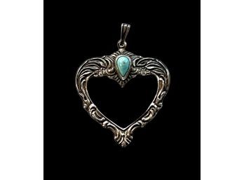 Vintage 1976 Towle Sterling Silver Turquoise Heart Pendant .25' With Bale