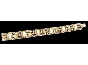 Vintage Gold Plated Filigree Cameo Panel Link Bracelet 7'