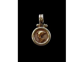 Sterling Silver Round Dolphin 14kt Pendant