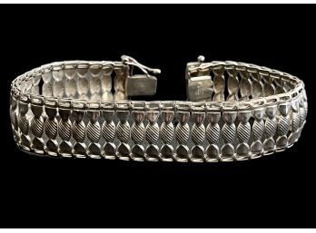 Vintage Sterling Silver Italy Milor Textured Puffed Link Bracelet 7.5'