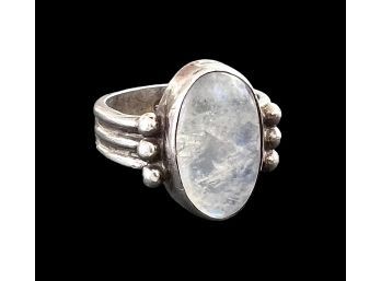 Sterling Silver Rainbow Moonstone Ring With Silver Beads And White Band Size 7