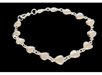 Sterling Silver Small Puffed Heart Link Bracelet 7.25'
