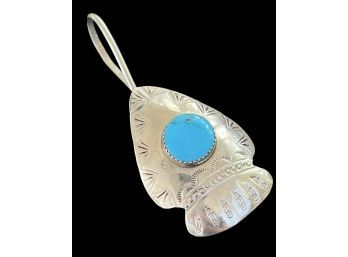 Sterling Silver Large Stamped Turquoise Pendant 3'