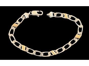 Tiffany & Co Sterling Silver Gold 18Kt Link Bracelet 7.75' Circle Tag Is Missing