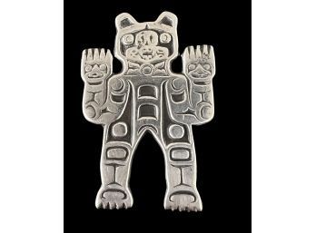 Vintage Tribal Designer Sterling Silver Conlon Cat Brooch Pin