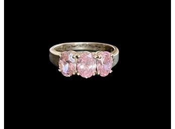 Sterling Silver 3 Pink Diamonique CZ Stone Ring Size 7