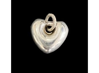 Sterling Silver Puffed Heart HAN Textured Bale Pendant