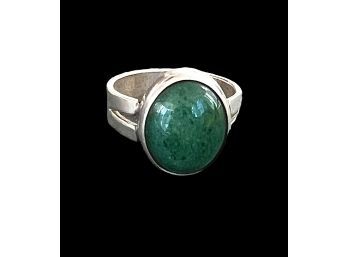 Sterling Silver Adventurine Green Stone Ring Size 7 Marked MJM